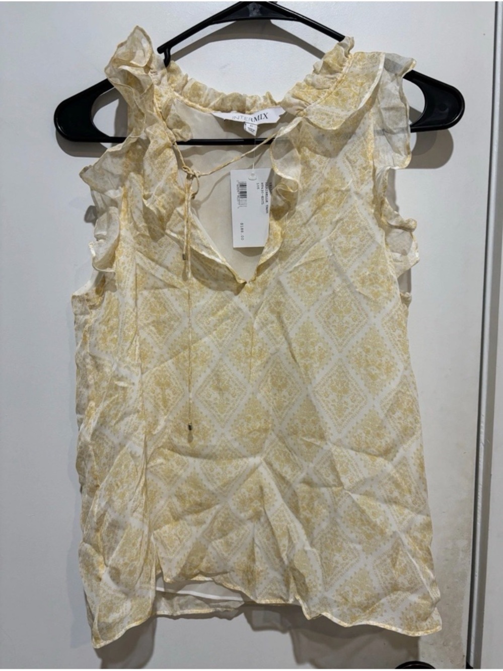 Intermix Sleeveless Printed Maribelle Ruffle Blouse Yellow Size Small NWT $188